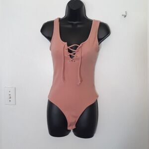 Ambiance pink lace up bodysuit
